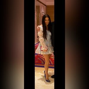 Elegant Lace Overlay Blue Dress